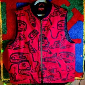 Supreme- (Red) tribal denim shop vest (XL)